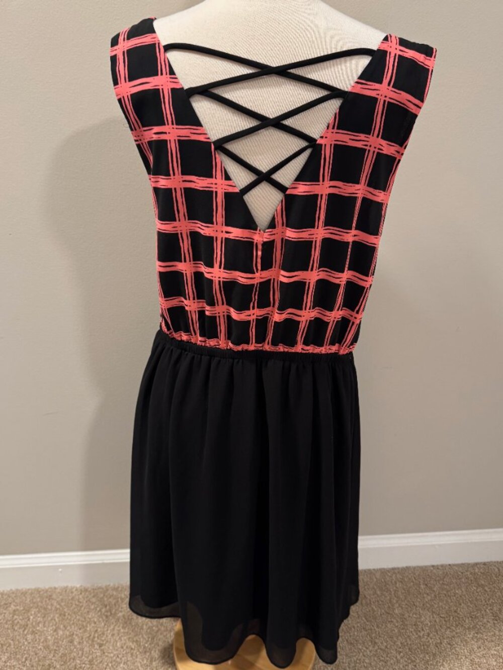 Junior's Jr's Plus Size 2X Forever 21 Black & Neon Sleeveless Knee Length Skater